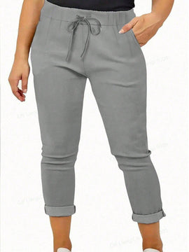 EMERY ROSE Pantalones de cordon sencillos y lisos para uso diario de mujeres