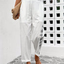 Lune pantalones largos de lino casual con estampado de flores para mujer