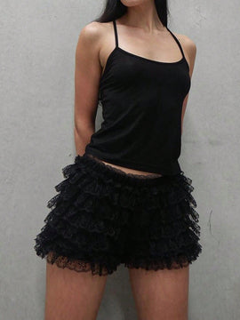 Shorts casuales de mujeres con dobladillo de encaje y parche de patchwork