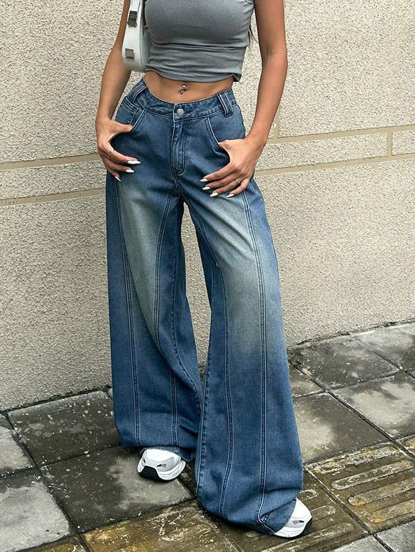 EZwear Jeans de mezclilla de pierna ancha casuales para uso diario de mujer