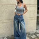 EZwear Jeans de mezclilla de pierna ancha casuales para uso diario de mujer
