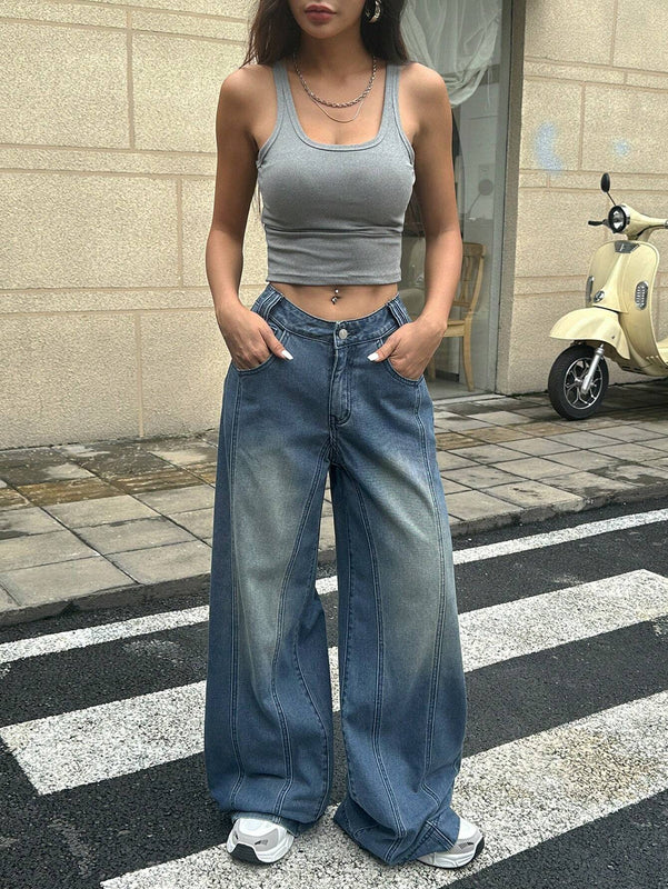 EZwear Jeans de mezclilla de pierna ancha casuales para uso diario de mujer