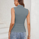 Clasi Top sin mangas de cuello alto con diseno de pliegues en la parte posterior