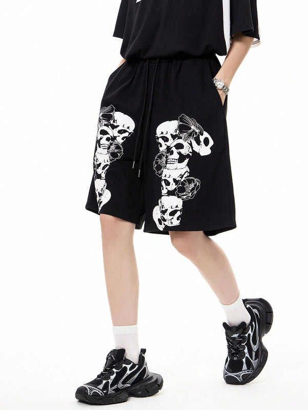 Coolane Pantalones cortos de craneo impresos para mujeres, frescos y atrevidos con 5 bolsillos