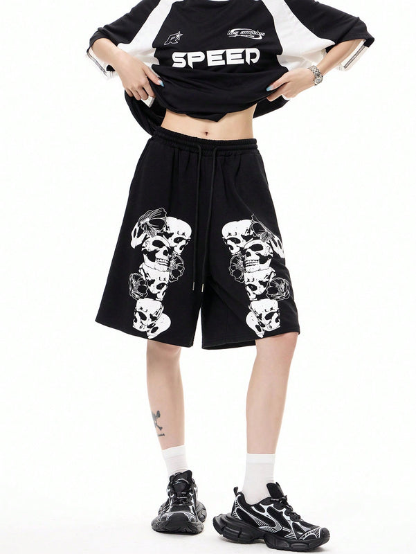 Coolane Pantalones cortos de craneo impresos para mujeres, frescos y atrevidos con 5 bolsillos
