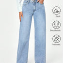 Jeans holgados de lavado claro Coolmax para mujer
