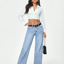 Jeans holgados de lavado claro Coolmax para mujer