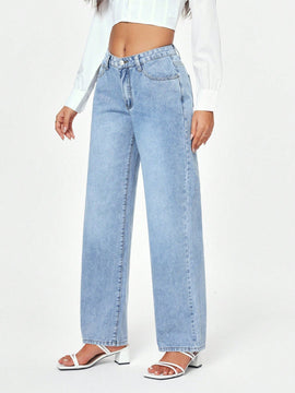 Jeans holgados de lavado claro Coolmax para mujer