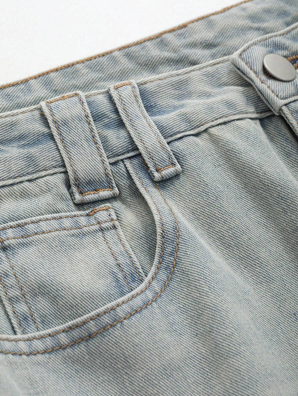DAZY Pantalones de mezclilla casuales para mujer de ajuste holgado y pierna ancha hasta los siete puntos con bolsillos