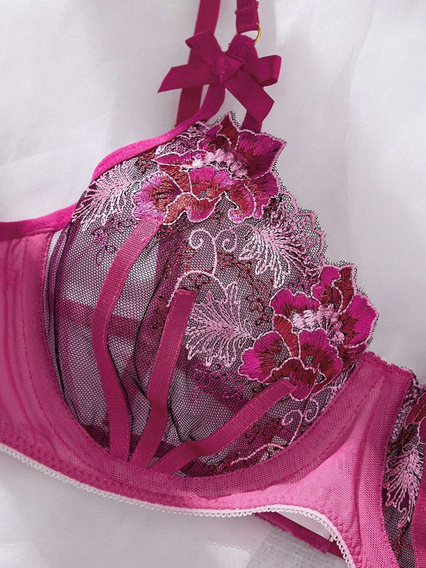 Nuevo conjunto de 2 piezas de Brasieres con aro para mujer y con reunion bordada