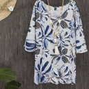 Camisa casual de verano con estampado floral, cuello en V y bolsillo