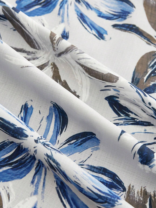 Camisa casual de verano con estampado floral, cuello en V y bolsillo