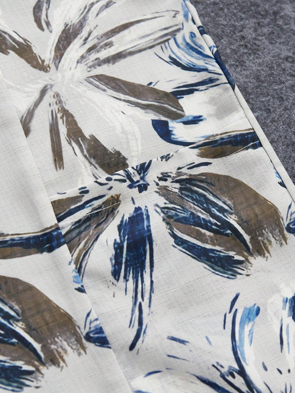 Camisa casual de verano con estampado floral, cuello en V y bolsillo