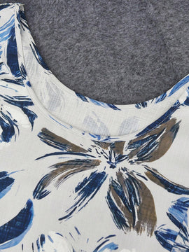 Camisa casual de verano con estampado floral, cuello en V y bolsillo