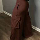 Slayr pantalones casuales de trabajo de estilo ancho con bolsillos y estampado floral gris para mujeres-c