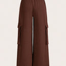 Slayr pantalones casuales de trabajo de estilo ancho con bolsillos y estampado floral gris para mujeres-c