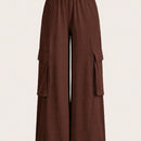 Slayr pantalones casuales de trabajo de estilo ancho con bolsillos y estampado floral gris para mujeres-c