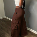 Slayr pantalones casuales de trabajo de estilo ancho con bolsillos y estampado floral gris para mujeres-c