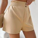 LUNE Shorts casuales para mujer de unicolor con cintura de volantes