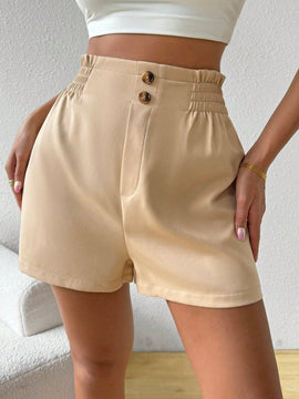 LUNE Shorts casuales para mujer de unicolor con cintura de volantes
