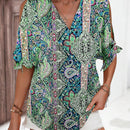 Blusa casual de vacaciones para mujer con escote en V profundo y hombros abiertos