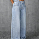 ICON Pantalones Jeans anchos de pierna ancha y casuales para mujeres con bolsillos