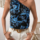 Blusa de un solo hombro con estampado floral de primavera y dee de nudos
