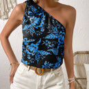 Blusa de un solo hombro con estampado floral de primavera y dee de nudos