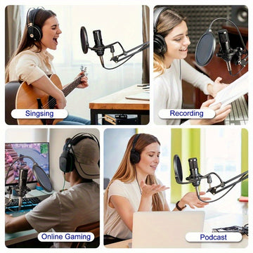 Microfono Depusheng Profesional de Conector y Jugar, Tarjeta de Condensador Cardioide con Conjunto de Sonido para Computadora, para Transmisiones en Vivo, Podcasts, Grabación de Estudio y Juegos