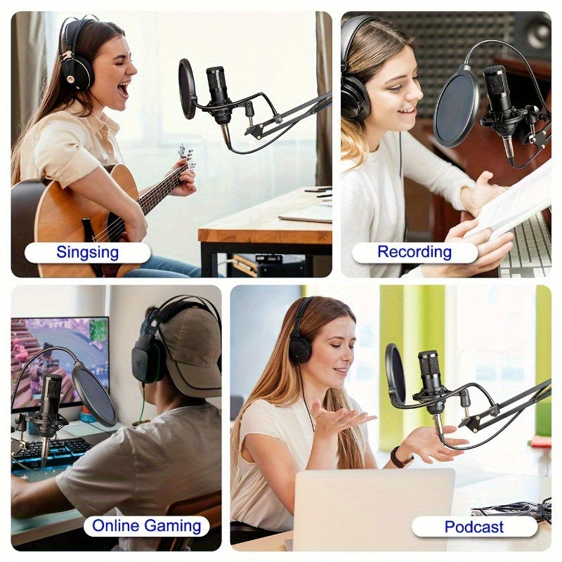 Microfono Depusheng Profesional de Conector y Jugar, Tarjeta de Condensador Cardioide con Conjunto de Sonido para Computadora, para Transmisiones en Vivo, Podcasts, Grabación de Estudio y Juegos