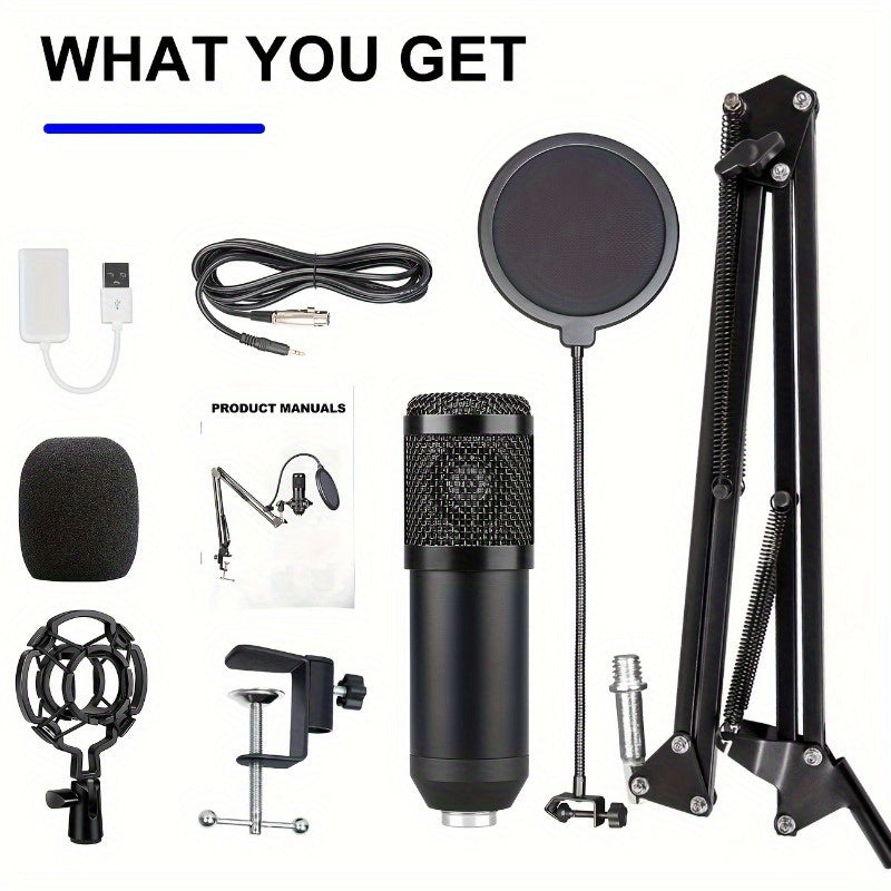 Microfono Depusheng Profesional de Conector y Jugar, Tarjeta de Condensador Cardioide con Conjunto de Sonido para Computadora, para Transmisiones en Vivo, Podcasts, Grabación de Estudio y Juegos