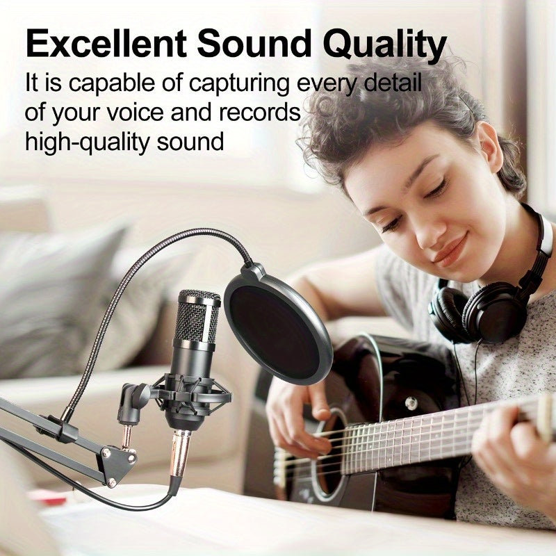 Microfono Depusheng Profesional de Conector y Jugar, Tarjeta de Condensador Cardioide con Conjunto de Sonido para Computadora, para Transmisiones en Vivo, Podcasts, Grabación de Estudio y Juegos