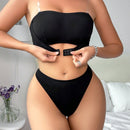 Conjunto de Brasier sin tirantes y ajustable con cierre de hebilla frontal y sin aros para mujer y tanga a Conjunto