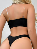Conjunto de Brasier sin tirantes y ajustable con cierre de hebilla frontal y sin aros para mujer y tanga a Conjunto