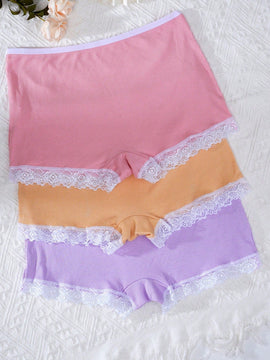 Conjunto de 3 Tangas hipster de encaje contrastante para mujer