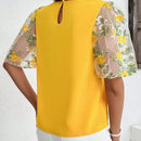 Blusa elegante amarilla de manga con volantes y bordados para damas