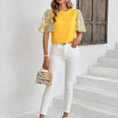 Blusa elegante amarilla de manga con volantes y bordados para damas