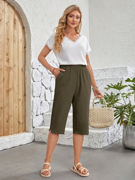EMERY ROSE Pantalones casuales de longitud 7/8 con unicolor para mujer de vacaciones