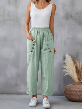 LUNE Pantalones de mujer de ocio de vacaciones de doble bolsillo y unicolor