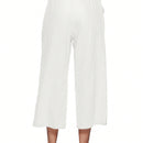 Pantalones holgados casuales de lino para mujer de cintura alta con pierna ancha y cordon con bolsillos