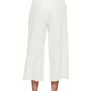 Pantalones holgados casuales de lino para mujer de cintura alta con pierna ancha y cordon con bolsillos