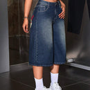 ICON Pantalones Jeans anchos y sueltos de siete puntos para mujer con impresion de personaje de dibujos animados y bolsillos