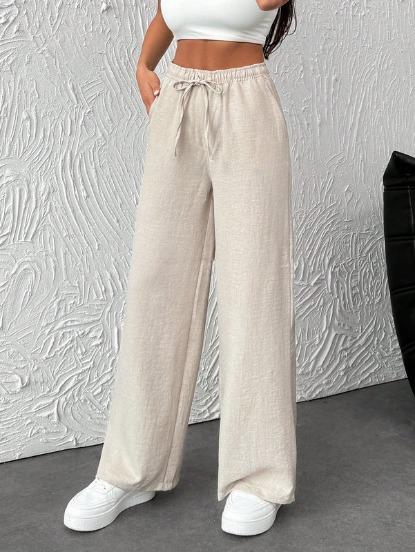 Pantalones anchos de pierna ancha con banda elastica para mujeres