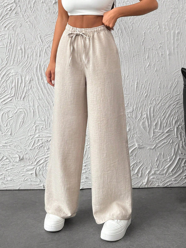 Pantalones de pierna ancha con cintura elastica para mujeres