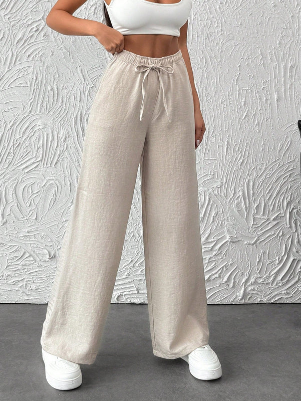 Pantalones anchos de pierna ancha con banda elastica para mujeres