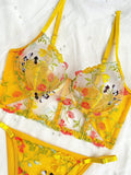 Conjunto de ropa interior femenina bordada romantica de 2 piezas