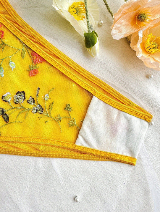 Conjunto de ropa interior femenina bordada romantica de 2 piezas