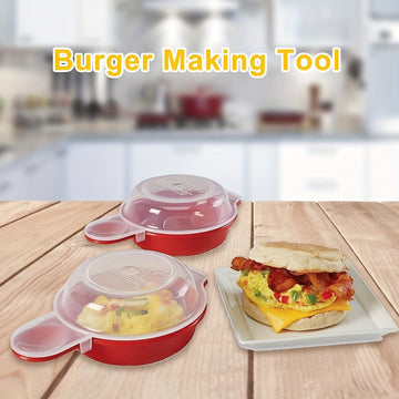 1pc EasyEggwich Cocedor de Huevos para Microondas, Rojo y Transparente, Gadget de Cocina Sin Carga para Sándwiches de Desayuno Perfectos en 1 Minuto, Accesorio de Calidad de Restaurante