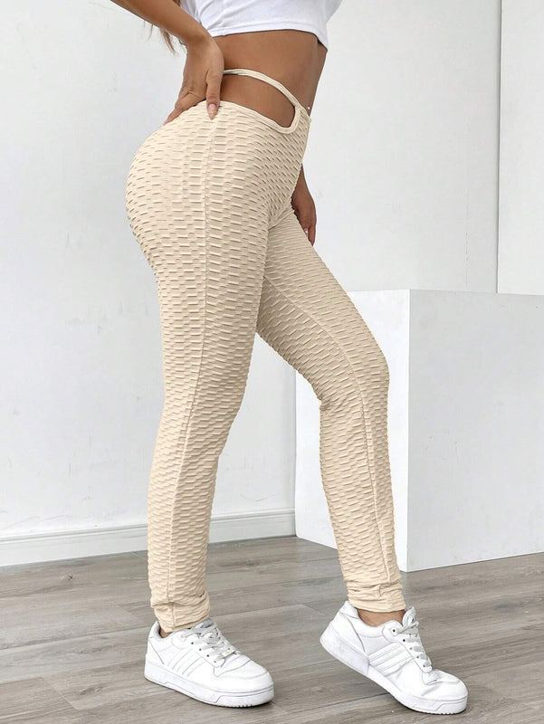 Frenchy Pantalones de yoga con textura ajustados, adelgazantes