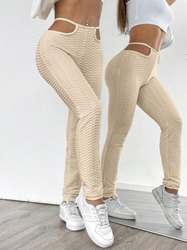 Frenchy Pantalones de yoga con textura ajustados, adelgazantes